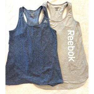 Reebok Womens Racerback Athletic Tank Tops Blue Grey Heather Set of 2‎ Size S